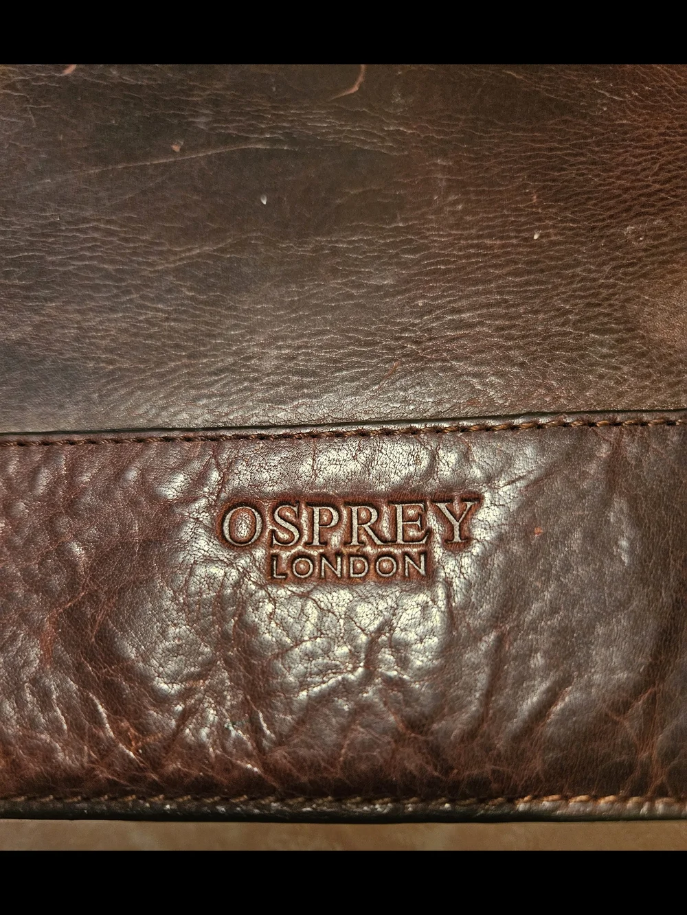 OSPREY Brown Leather Messenger Bag with Adjustable Strap